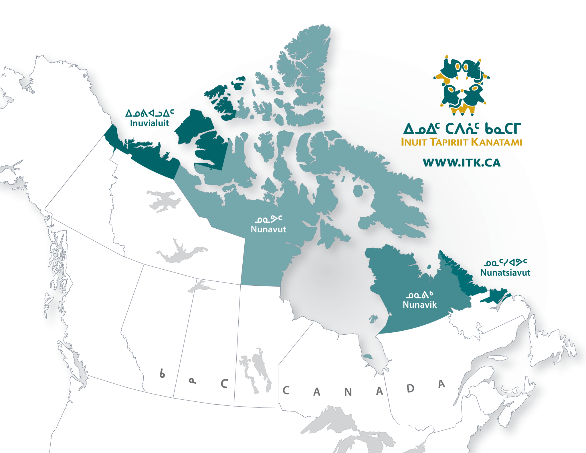 Map of Canada highlighting Inuit Nunangat regions: Inuvialuit, Nunavut, Nunavik, and Nunatsiavut.