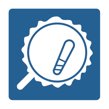 Blue icon representing Knowledge and Capacity with a thermometer symbol inside a magnifying glass.