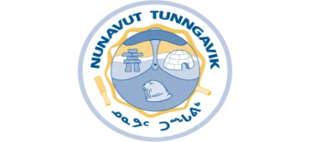 Logo of Nunavut Tunngavik featuring an inuksuk, an igloo, and a seal